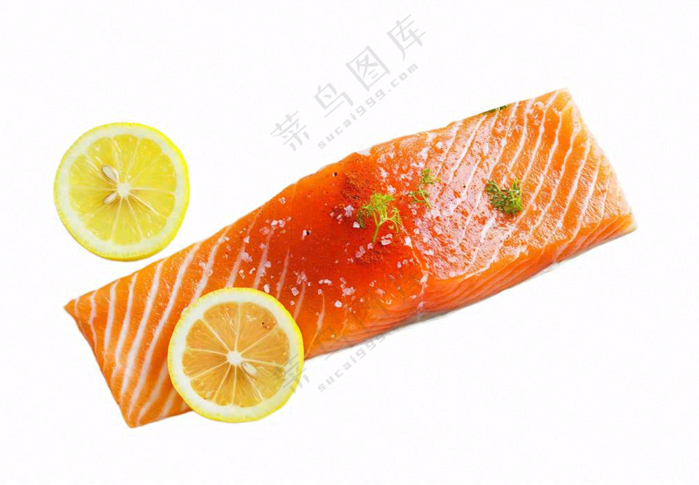 生鲜三文鱼刺身柠檬摄影图免抠