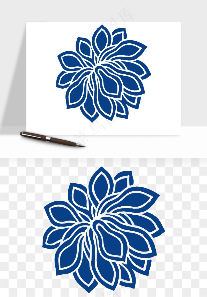青花瓷花纹花卉图案png免抠