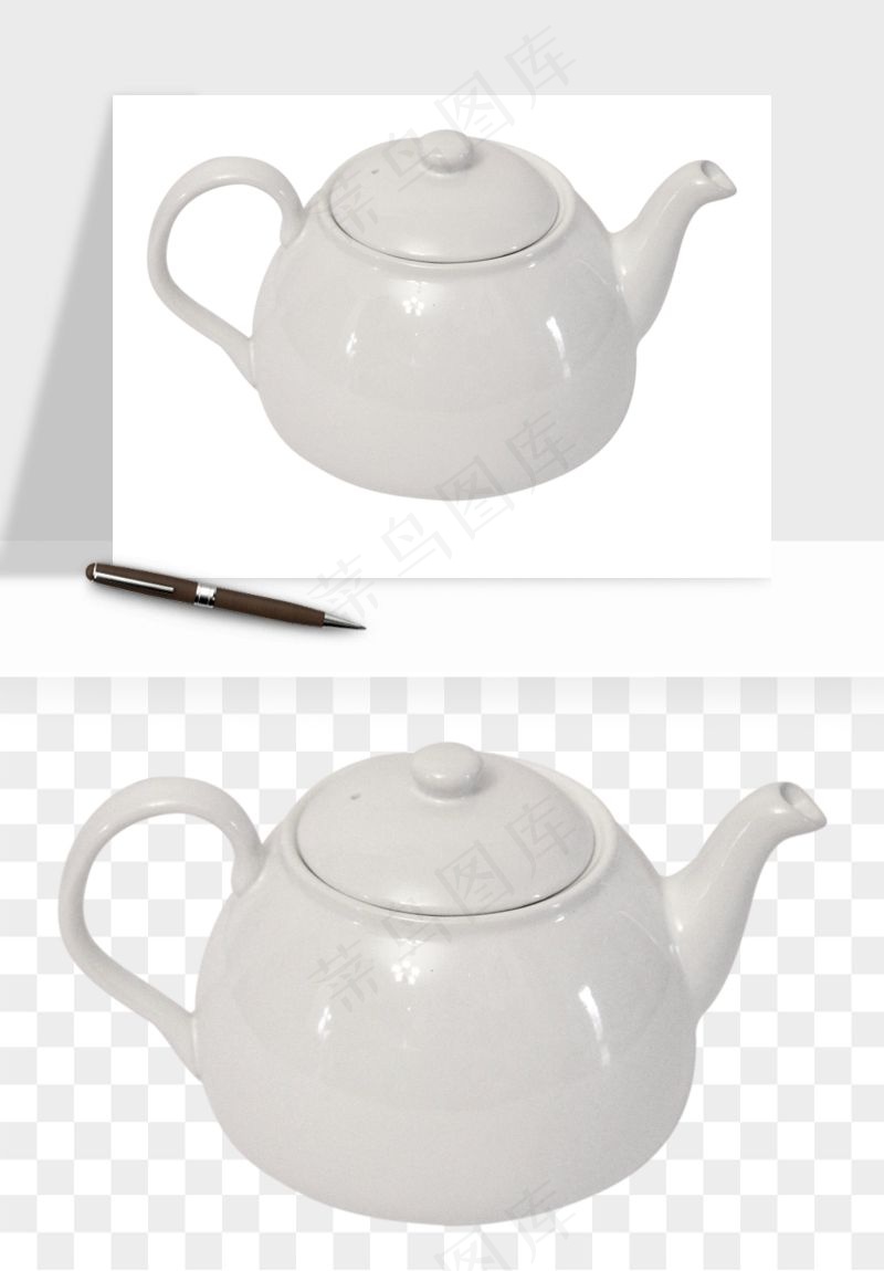 白瓷陶瓷茶壶png免抠