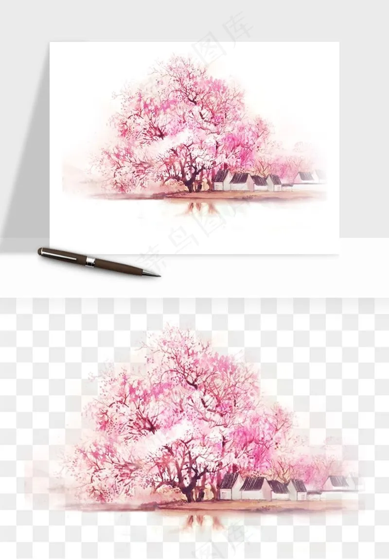 手绘樱花树png免抠