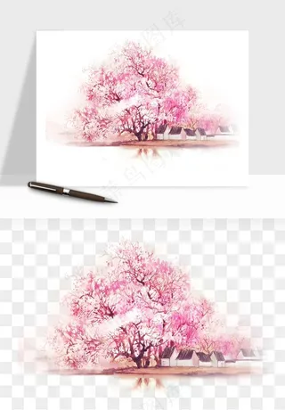 手绘樱花树png免抠