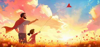 父亲节爸爸和孩子互动温馨卡通插画背景