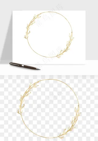 金色植物花环边框png免抠