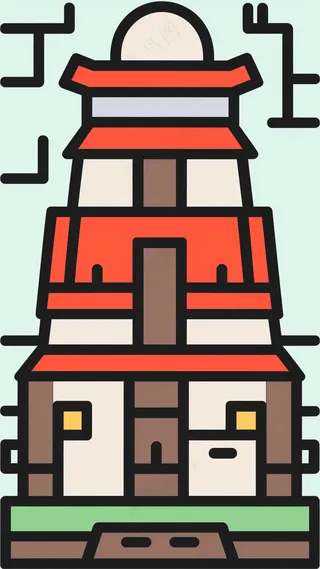 寺庙建筑 抽象粗线条简笔风景画