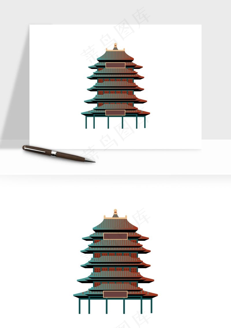 国潮风古建筑古楼古塔鼓楼ai,png免抠图