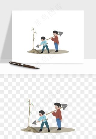 手绘植树节挖土人物png免抠