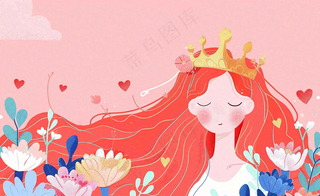粉色鲜花女生节妇女节浪漫唯美插画背景