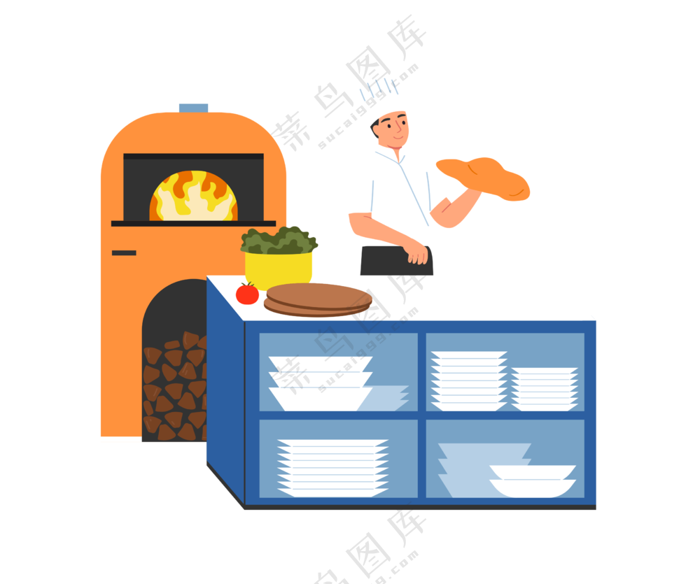 卡通厨房厨师料理美食场景素材 (8)