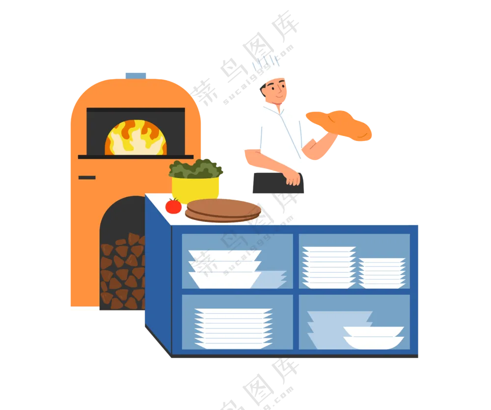卡通厨房厨师料理美食场景素材 (8)