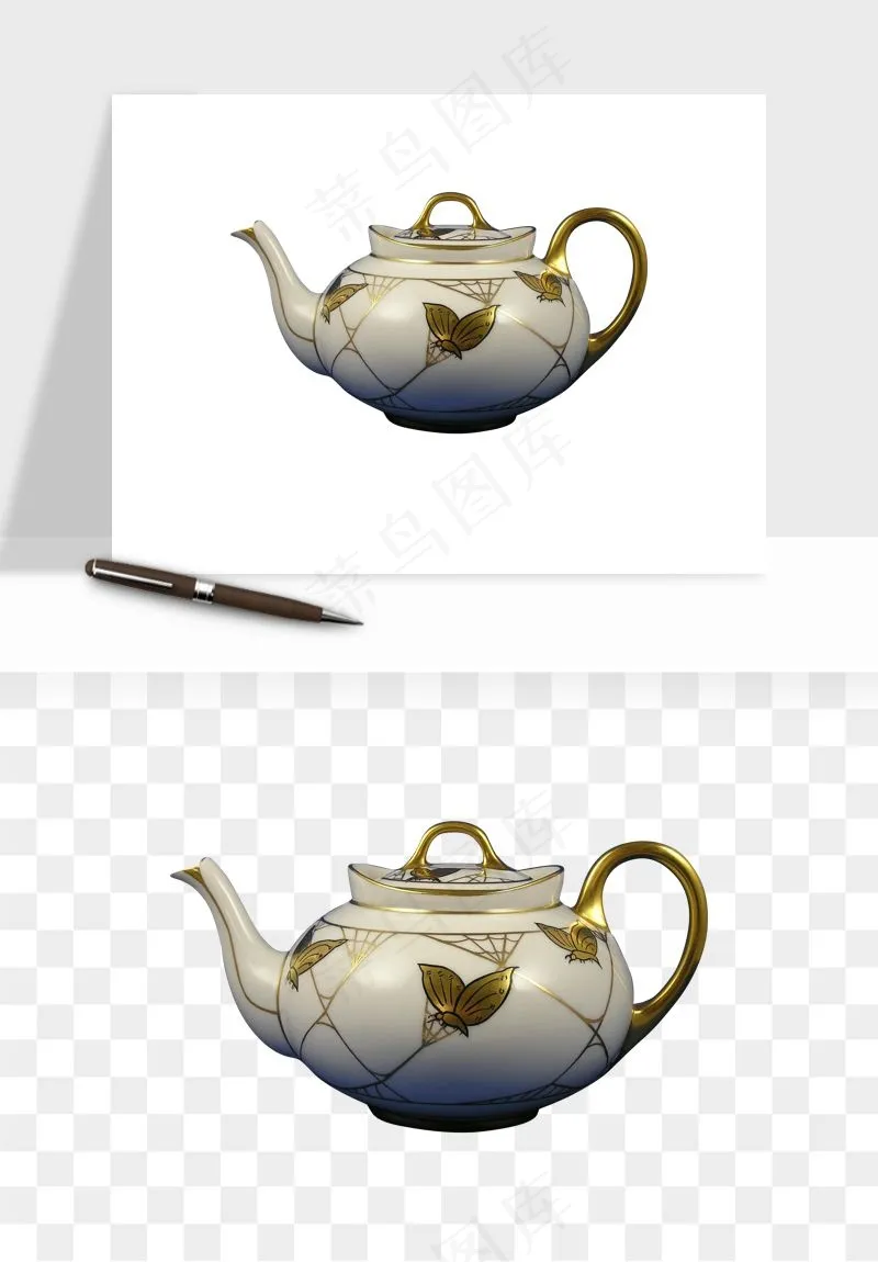 白瓷陶瓷茶壶png免抠