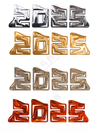 2025年蛇年艺术字体金属字数字2025PSD海报