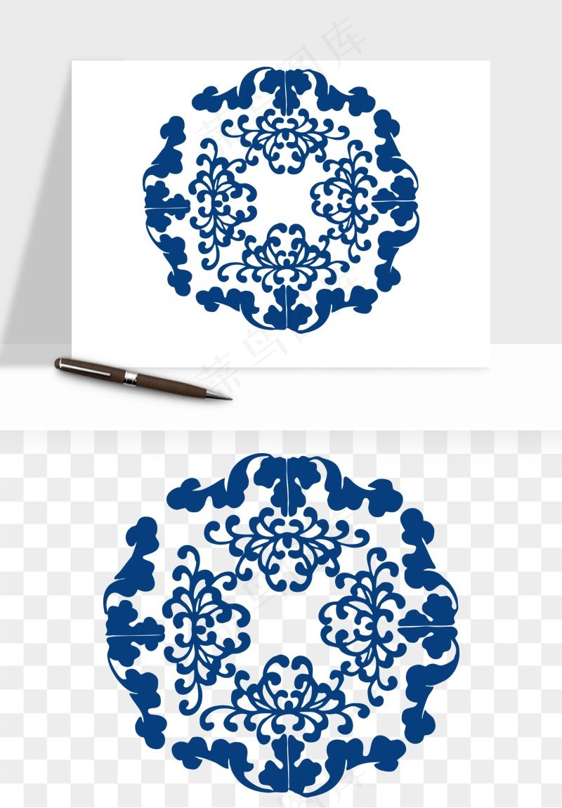青花瓷花纹花卉图案png免抠