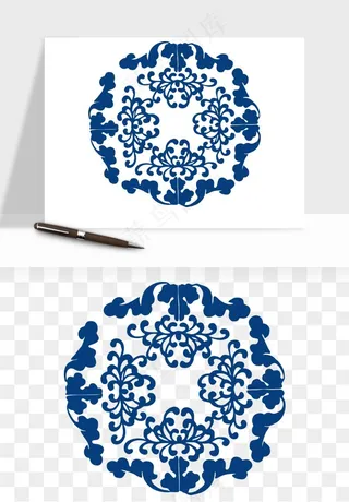 青花瓷花纹花卉图案png免抠