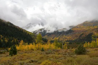 秋日山谷：云雾缭绕的绚烂色彩