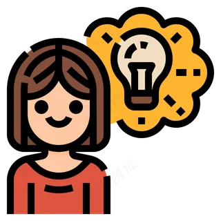 女生突发灵感 灯泡 线性彩色图标