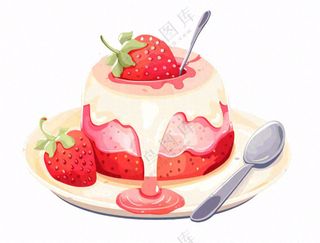 草莓蛋糕甜点下午茶插画免抠