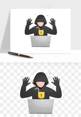卡通小偷黑客png免抠