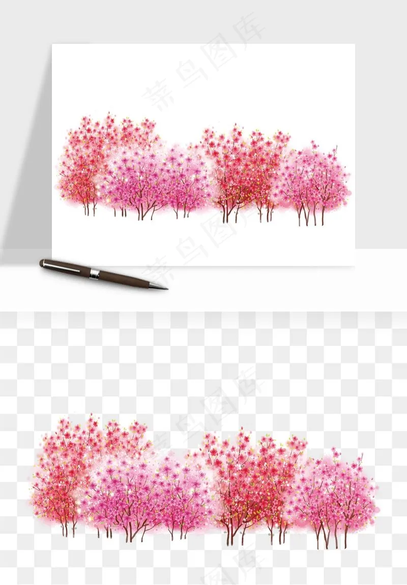 手绘樱花树png免抠