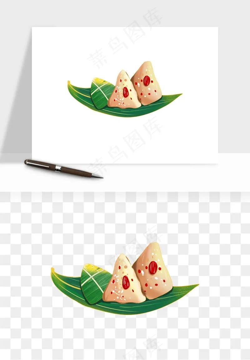 国潮粽子手绘肉粽png免抠