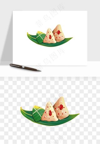 国潮粽子手绘肉粽png免抠