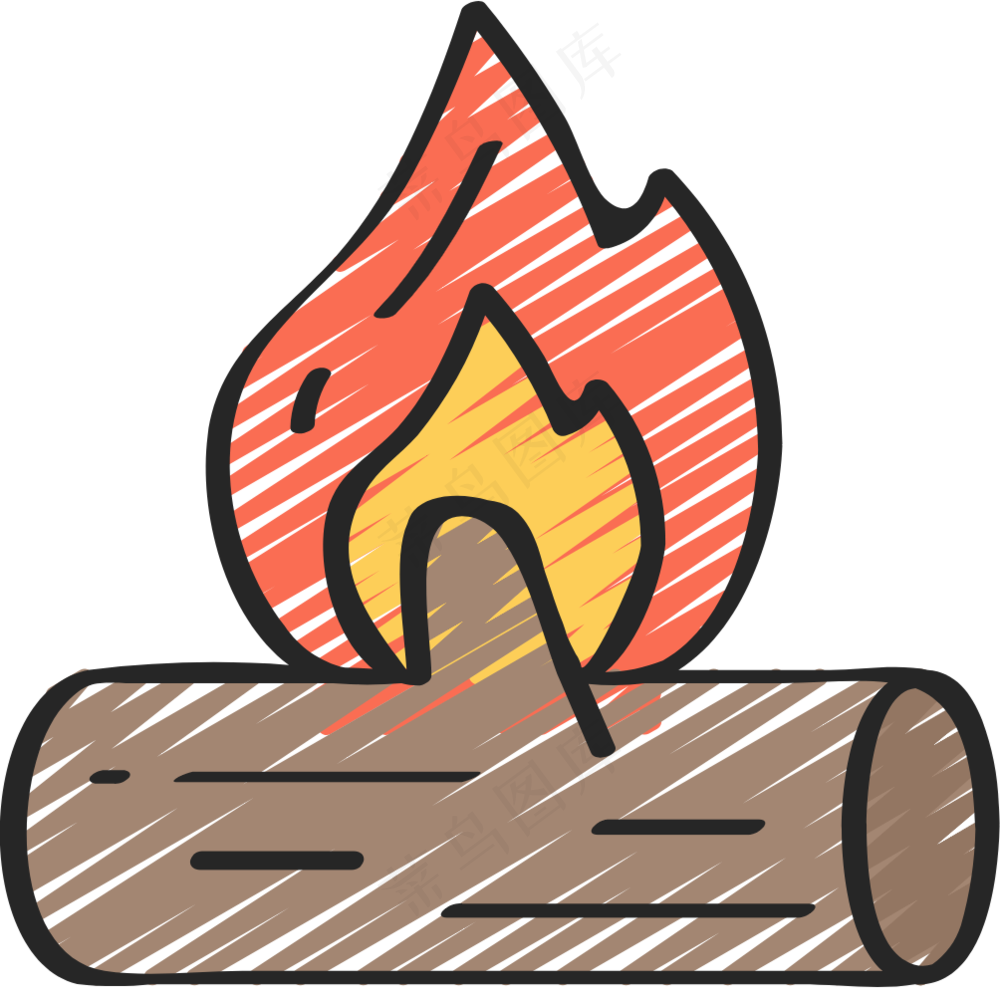燃烧的木头 铅笔手绘图标icon