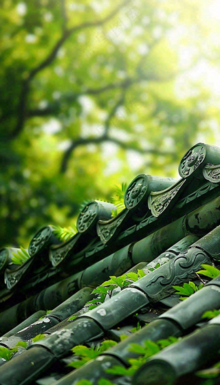 夏天大树绿荫屋檐小清新唯美大暑处暑摄影图