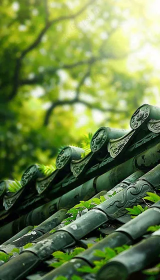 夏天大树绿荫屋檐小清新唯美大暑处暑摄影图