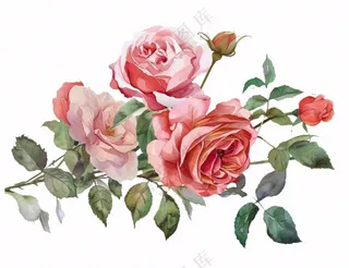 玫瑰花鲜花水彩画免抠