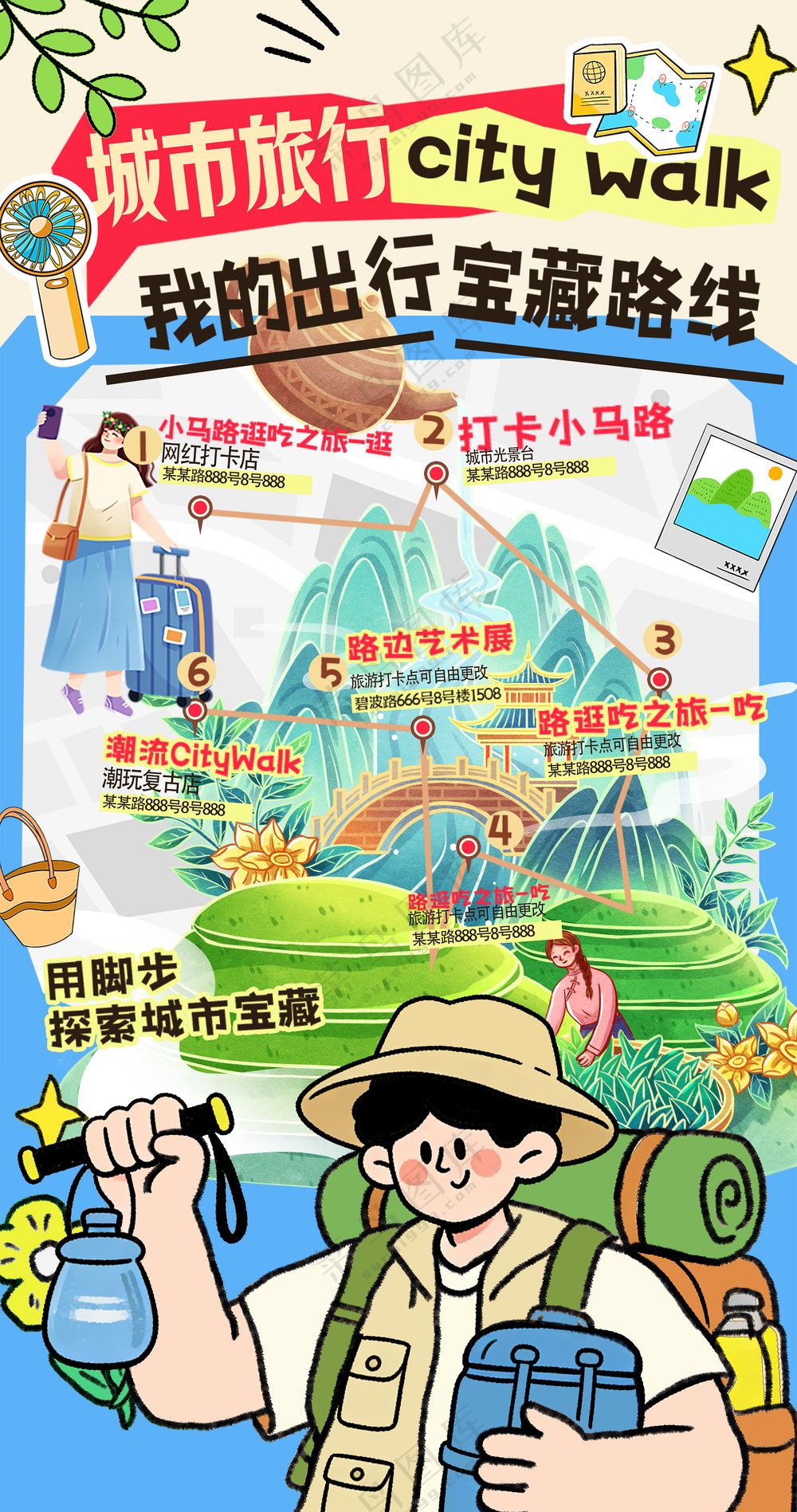 宝藏路线旅游攻略citywalk线路图海报