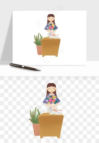 手绘教师节老师学生png免抠