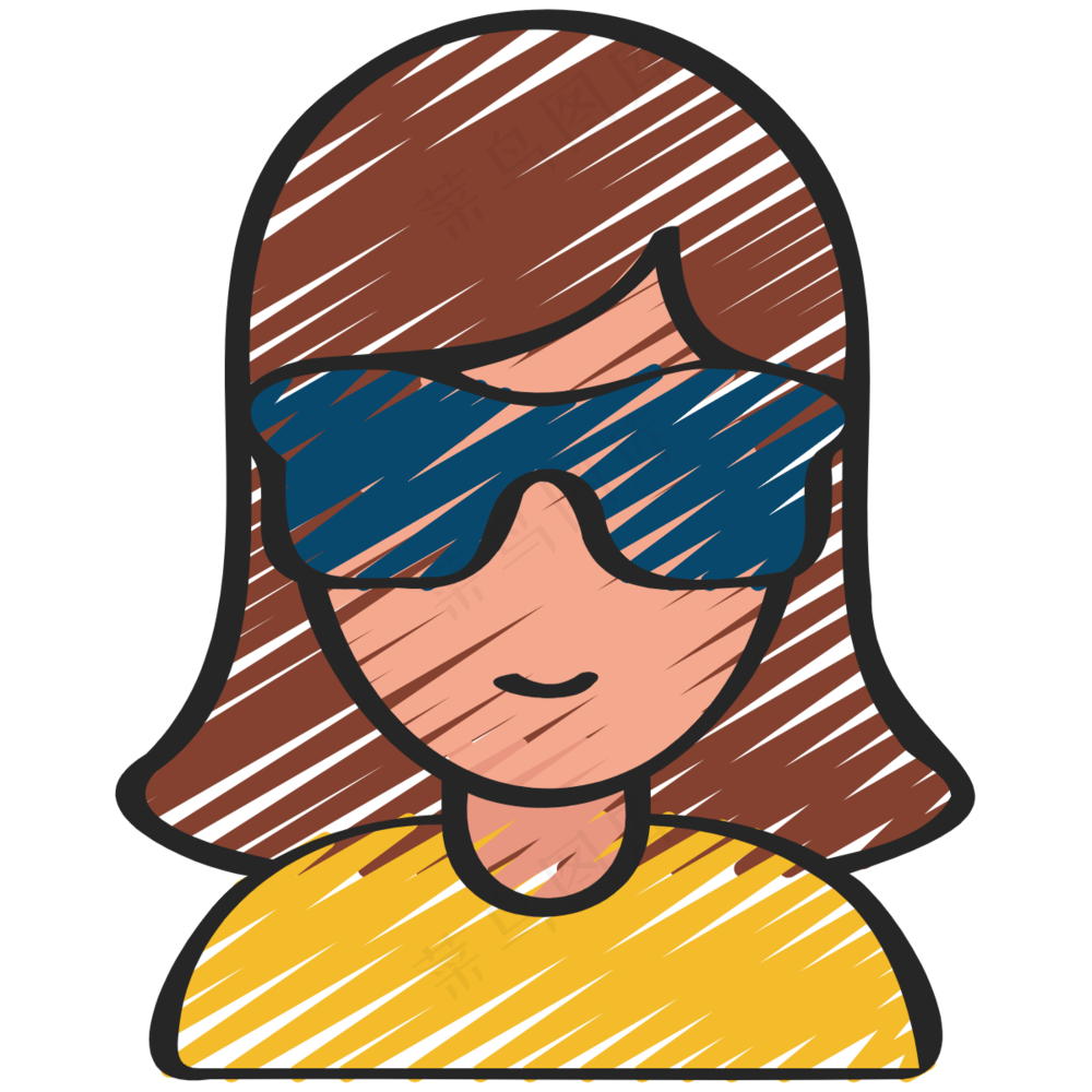 戴墨镜的女生 铅笔手绘图标icon