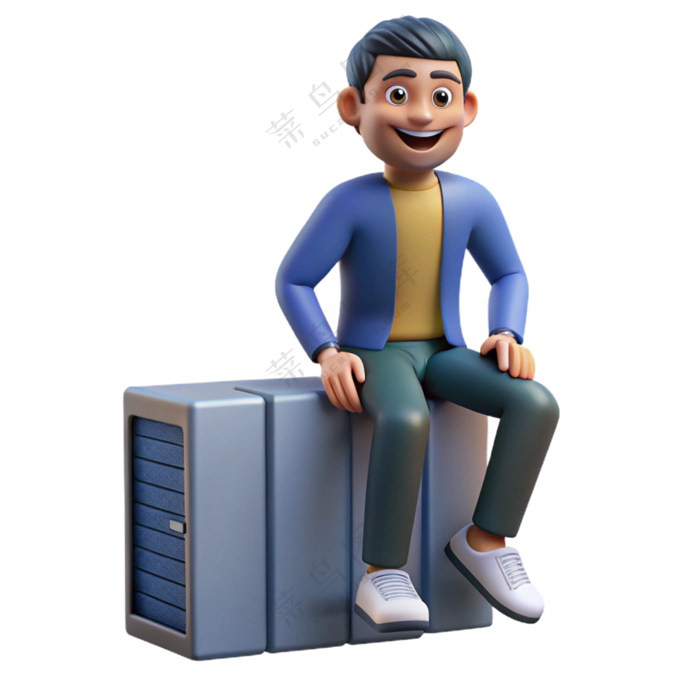 人物3D立体坐在服务器上的男孩