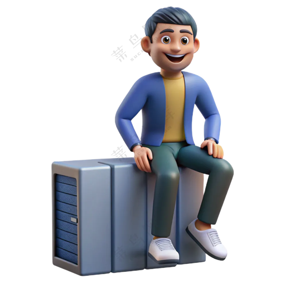 人物3D立体坐在服务器上的男孩
