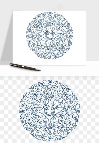 青花瓷花纹花卉图案png免抠