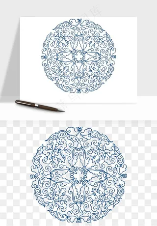 青花瓷花纹花卉图案png免抠
