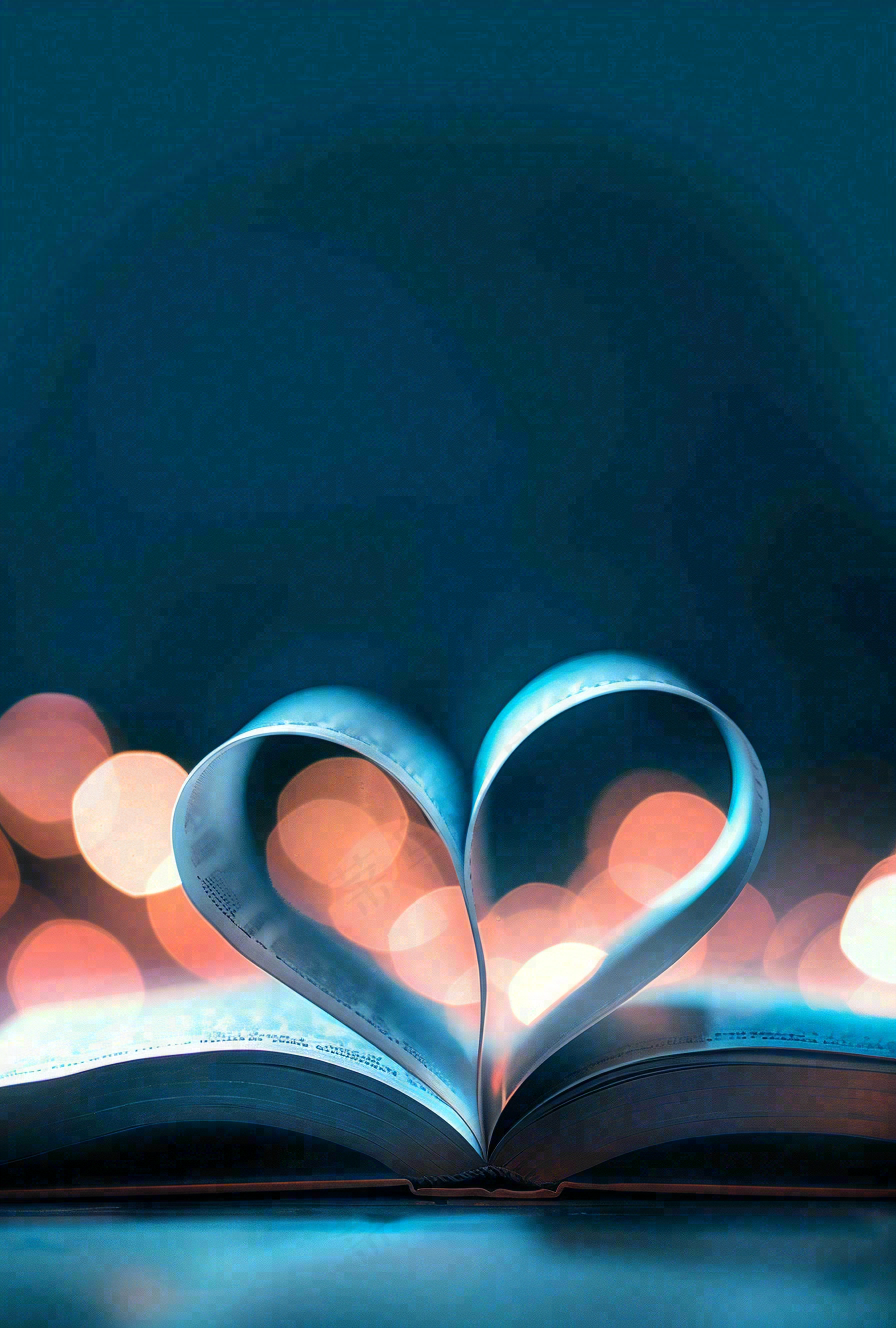 翻开的书本爱心形知识阅读教师节摄影图