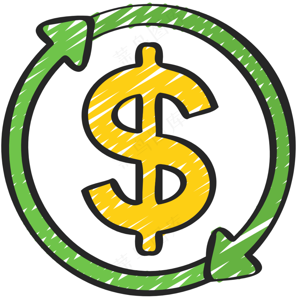 金钱流动循环 美元符号 铅笔手绘图标icon