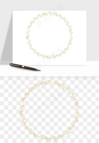 金色植物花环边框png免抠