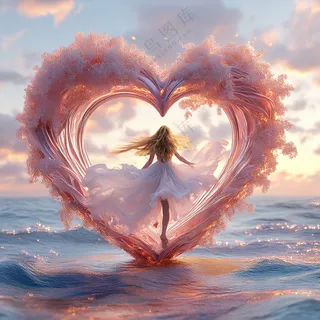 女孩爱心海