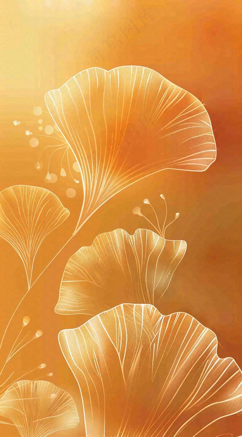 秋天的银杏叶橘黄唯美插画立秋秋分插画背景