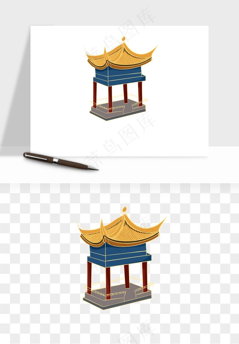 国潮风古建筑古楼古塔鼓楼psd,png免抠图