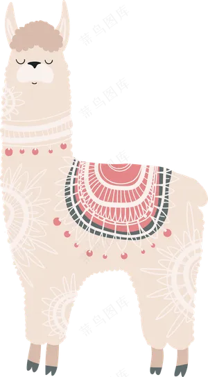 可爱粉嫩羊驼 波西米亚风神秘花纹小动物