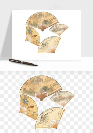 古风扇子元素png免抠