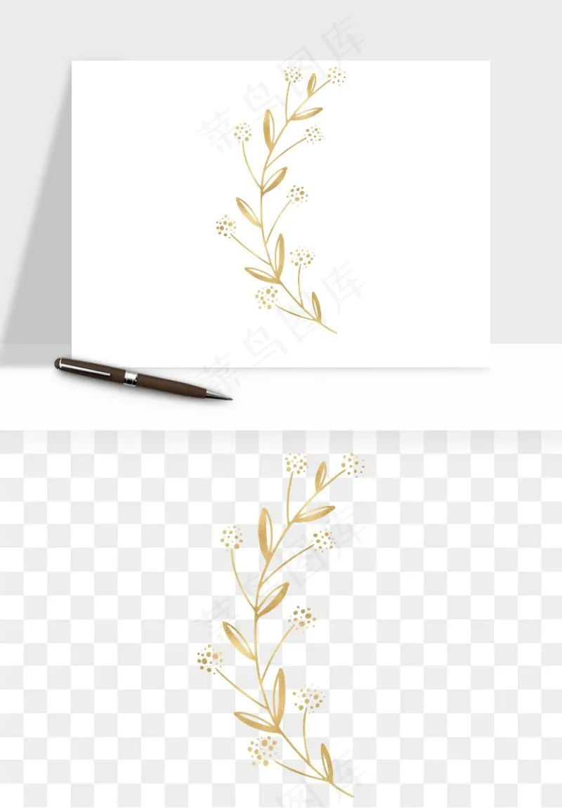 金色植物花环边框png免抠