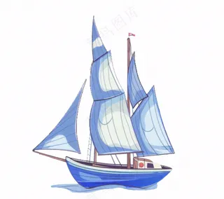 海上帆船交通工具卡通插画免抠
