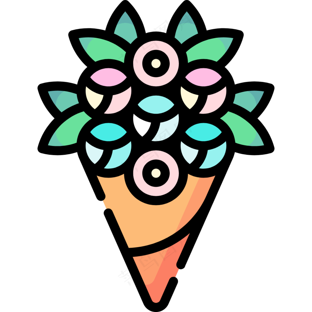 彩色纸筒花束 线性彩色花卉图标