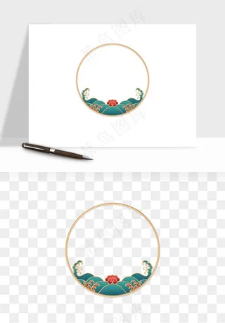 国潮风祥云浪花圆形矩形边框png免抠