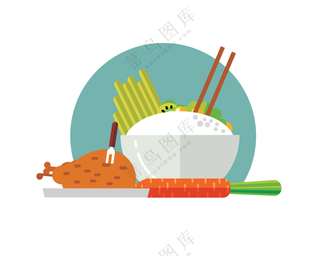 米饭鸡肉胡萝卜中餐食物矢量素材
