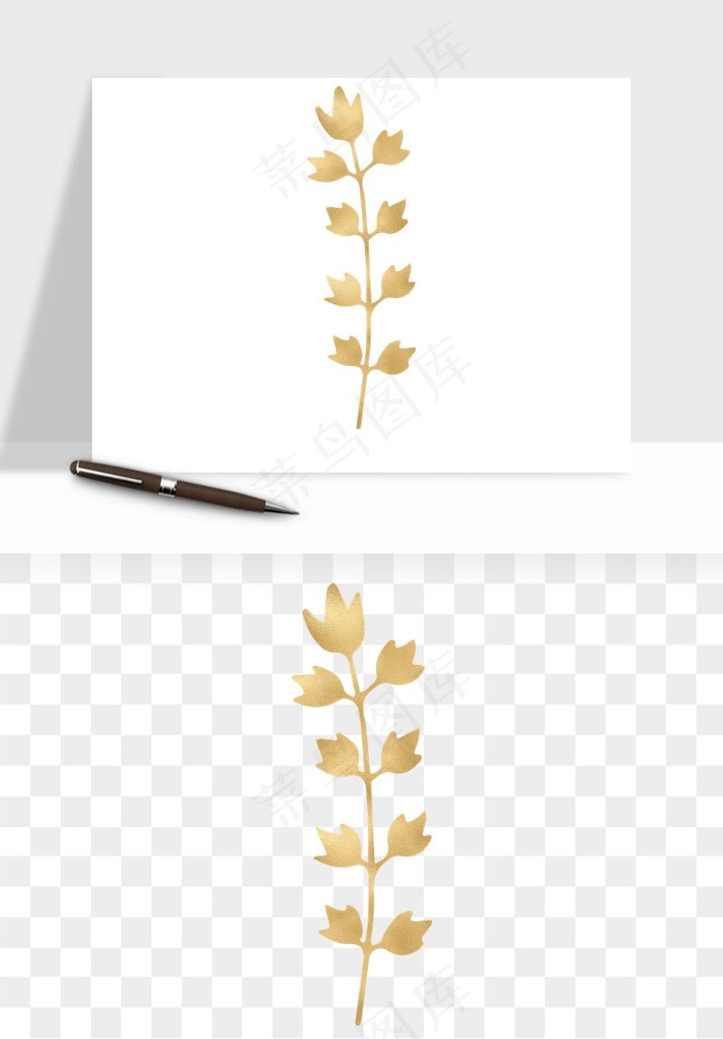 金色植物花环边框png免抠
