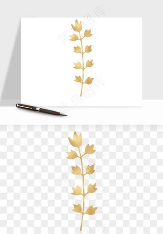 金色植物花环边框png免抠